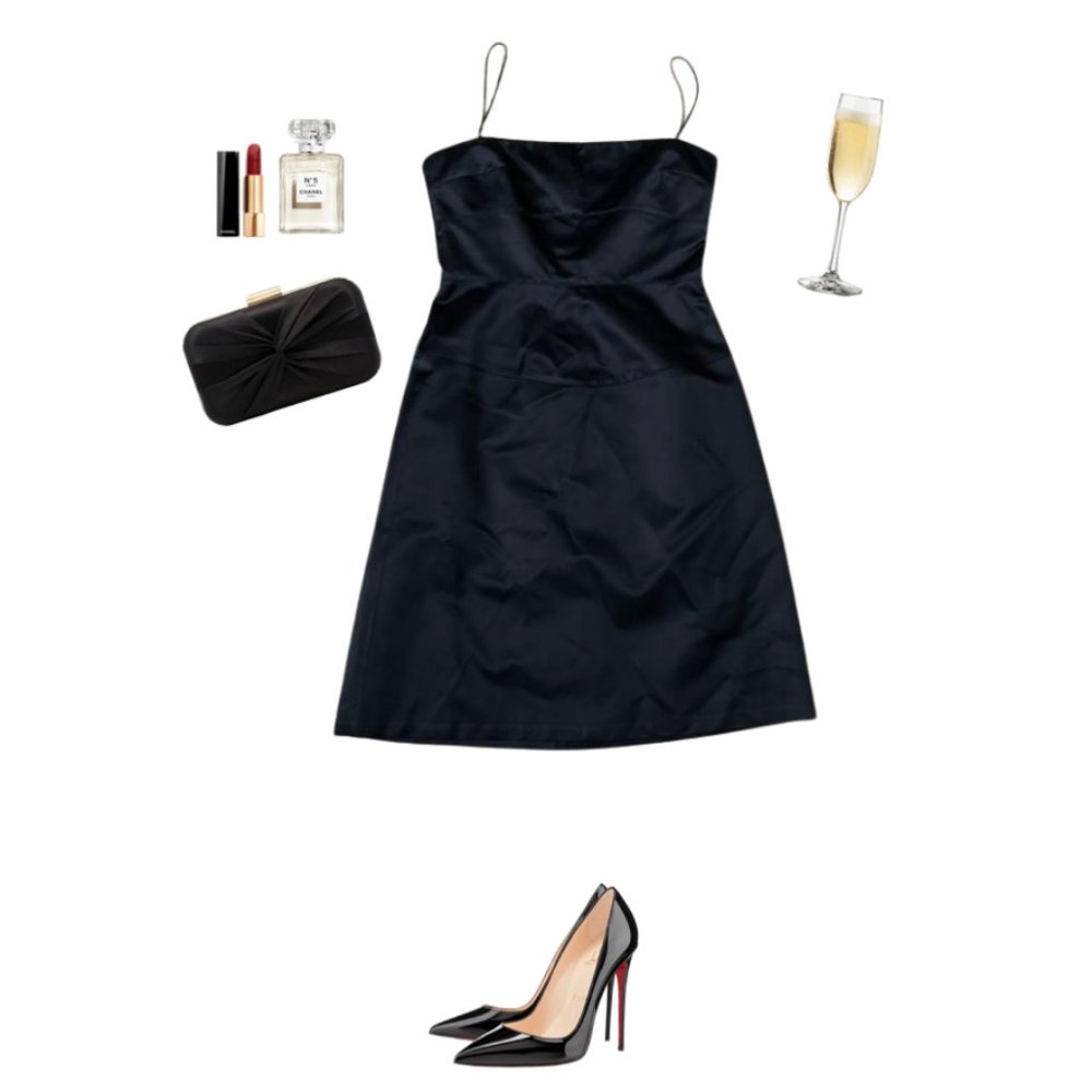 TAHARI | Silky and strappy little black dress
